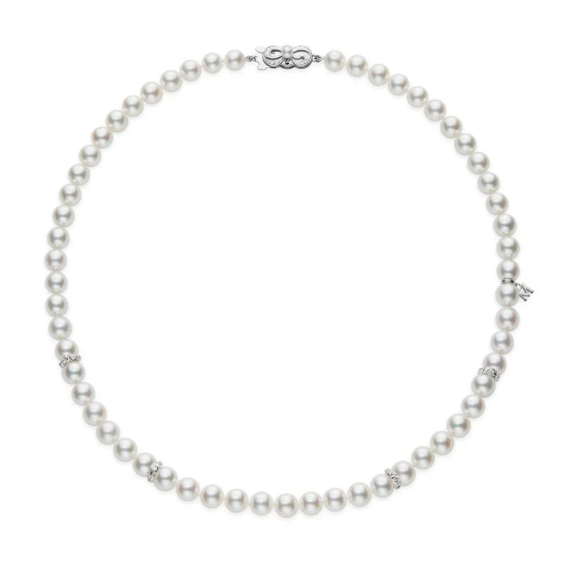 Mikimoto White Gold 6.5-7mm Akoya Pearl & Diamond Rondell Necklace