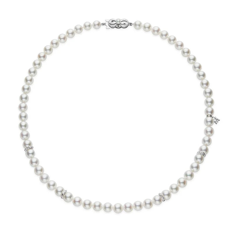 Mikimoto White Gold 7.5-8mm Akoya Pearl & Diamond Rondell Necklace