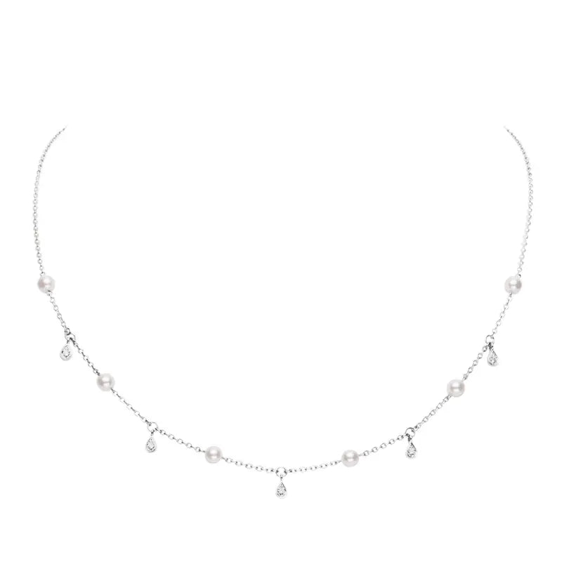 Mikimoto Pearl and Diamond Station Necklace MIK00951 Style No MPQ10087ADXW