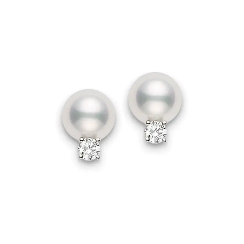 Mikimoto White Akoya 7 7.5mm A Pearl and Diamond Studs MIK00854 Style No PES702DW