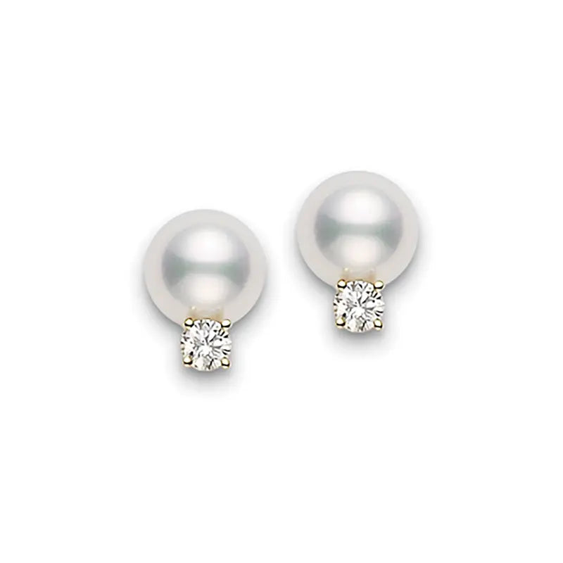 Mikimoto White Akoya 7 7.5mm A Pearl and Diamond Studs MIK00922 Style No PES702DK