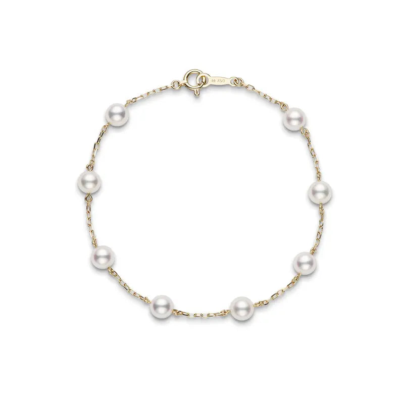 Mikimoto White Akoya Pearl Bracelet yellow gold clasp MIK00201 Style No PD129K