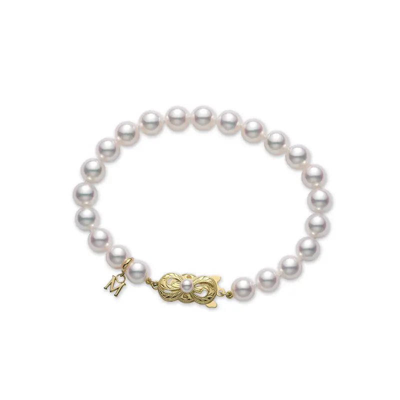 Mikimoto White Akoya Pearl Bracelet yellow gold clasp MIK00906 Style No UD 70107 K