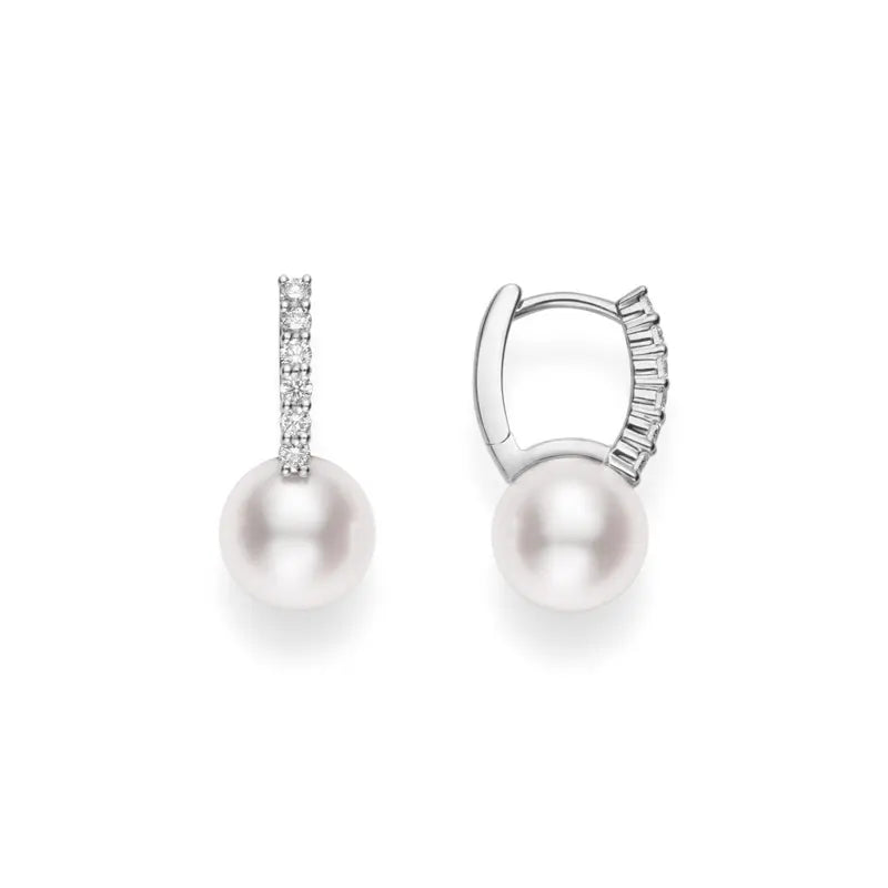 Mikimoto White Akoya Pearl and Diamond Huggy Earrings MIK00870 Style No MEA10228ADXW