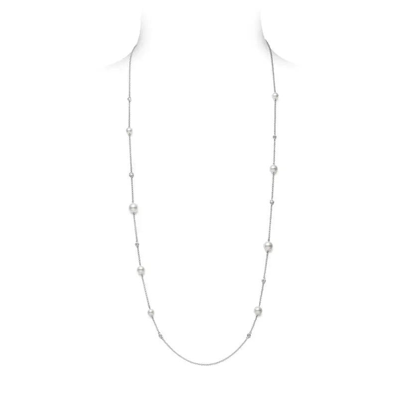 Mikimoto White Akoya Pearl and Diamond Necklace MIK00983 Style No MPQ10105ADXW