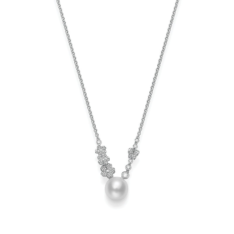 Mikimoto Cherry Blossom White Gold 12mm South Sea & Diamond Necklace