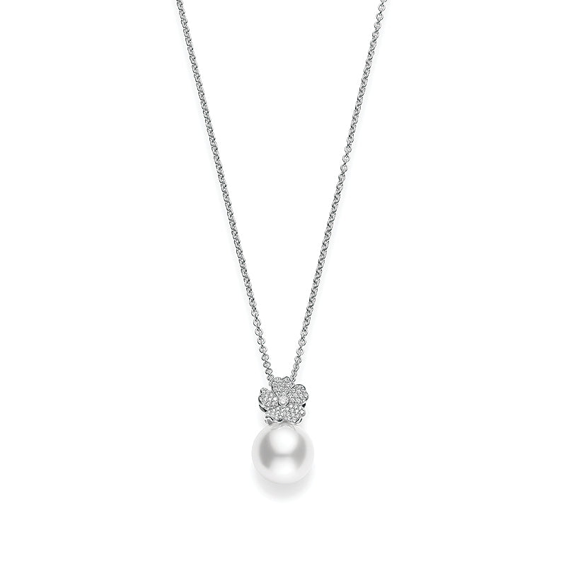 Mikimoto Cherry Blossom White Gold 12mm South Sea & Diamond Pendant