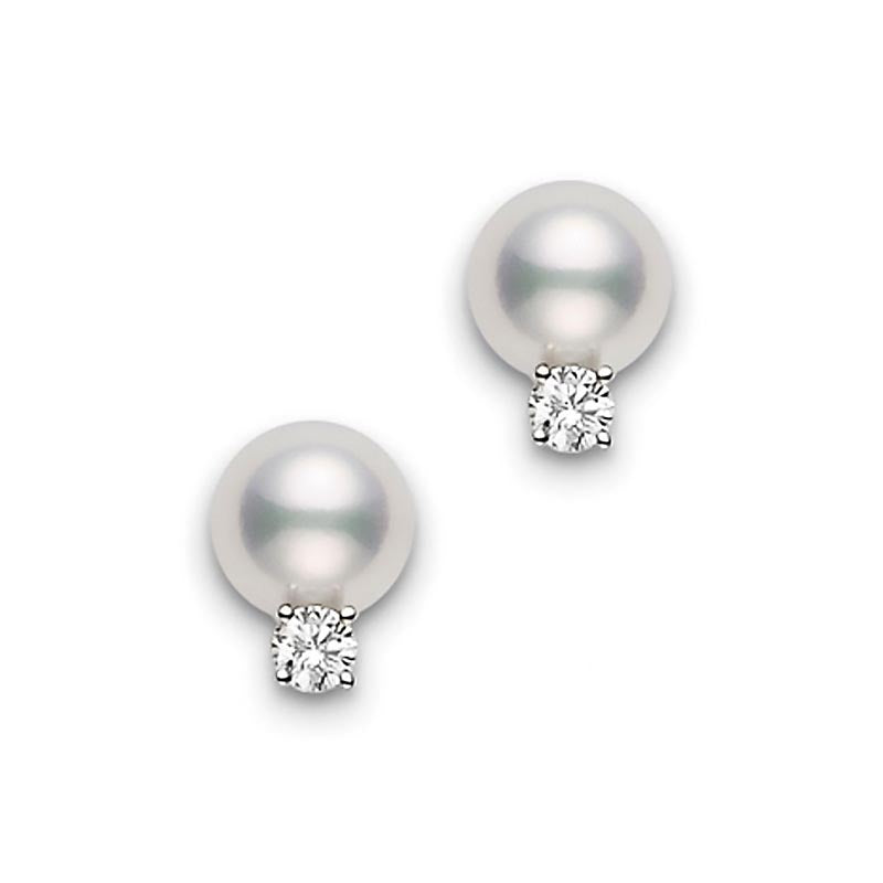 Mikimoto White Gold 7-7.5mm Akoya Pearl & Diamond Earrings