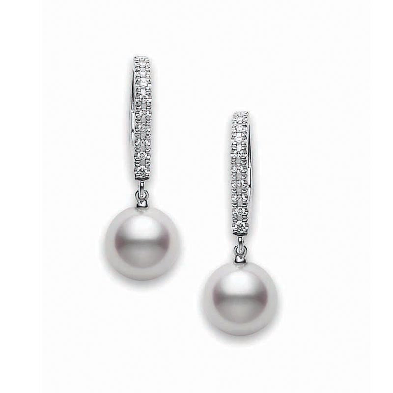Mikimoto White Gold Classic 7.5mm Akoya Pearl & Diamond Drop Earrings
