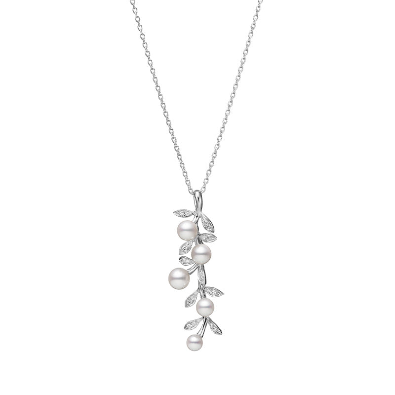 Mikimoto White Gold Olive Drop Pearl & Diamond Pendant