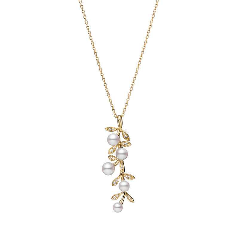 Mikimoto Yellow Gold Olive Drop Pearl & Diamond Pendant