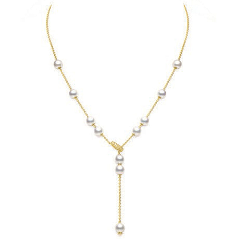 Mikimoto Yellow Gold Pearls in Motion 7-7.5mm Akoya Pearl & Diamond Necklace