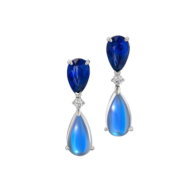 Oscar Heyman Blue Sapphire, Blue Moonstone & Diamond Earrings