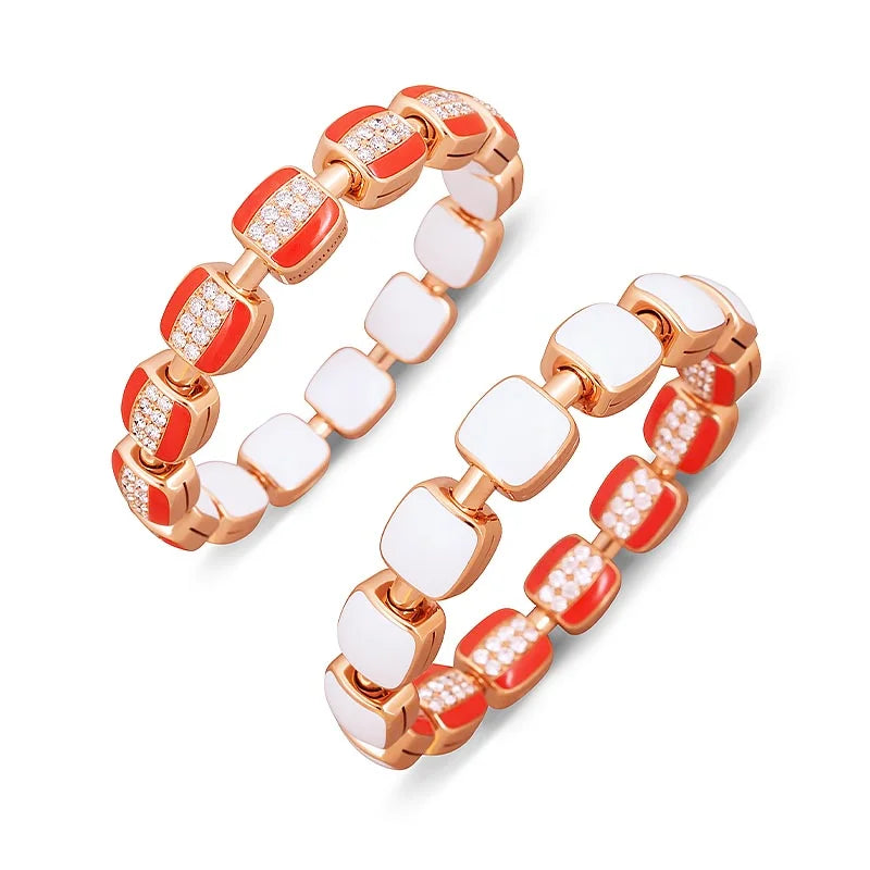 Picchiotti Xpandable ™ Rose Gold Reversible White Ceramic & Coral Diamond Bracelet