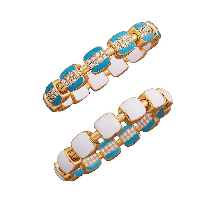 Picchiotti Xpandable ™ Yellow Gold Reversible White Ceramic & Turquoise Diamond Bracelet