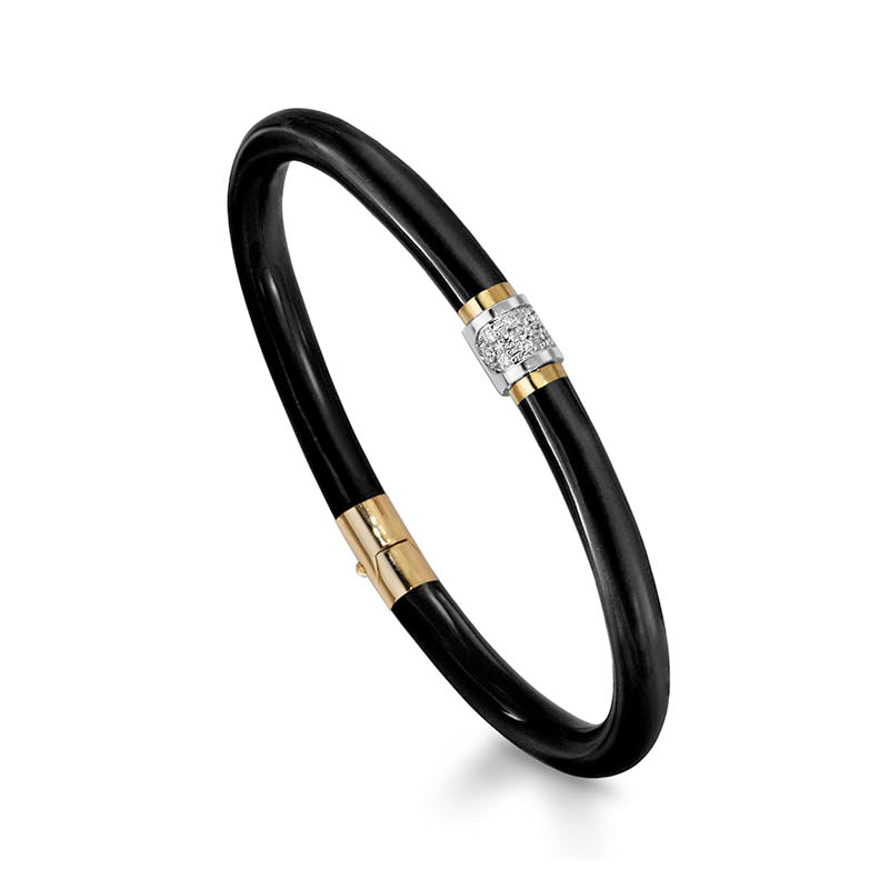 SOHO Sterling Silver & Black Enamel Diamond Bangle
