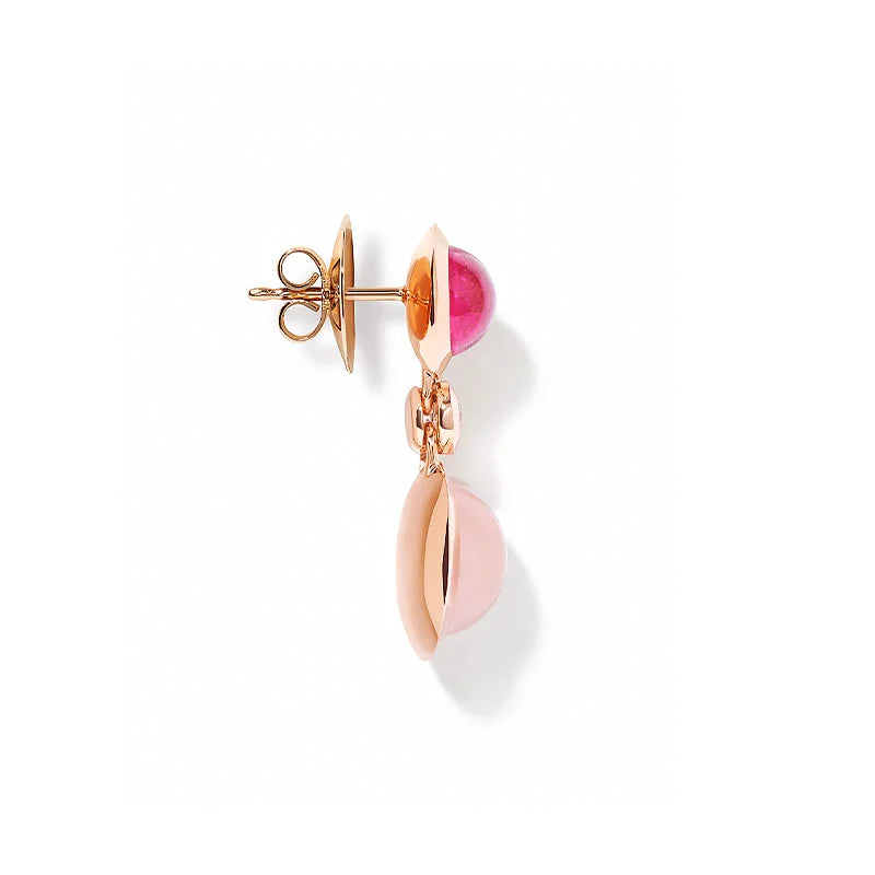 Tamara Comolli Bouton 2 Cabochon Rose Quartz, Pink Tourmaline & Diamond Rose Gold Earrings