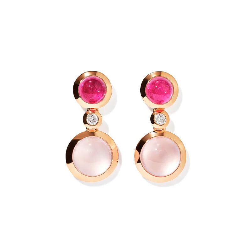 Tamara Comolli Bouton 2 Cabochon Rose Quartz, Pink Tourmaline & Diamond Rose Gold Earrings