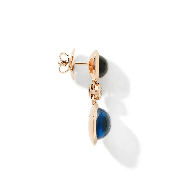 Tamara Comolli Bouton 2 Cabochon Swiss Blue Topaz, London Blue Topaz & Diamond Rose Gold Earrings