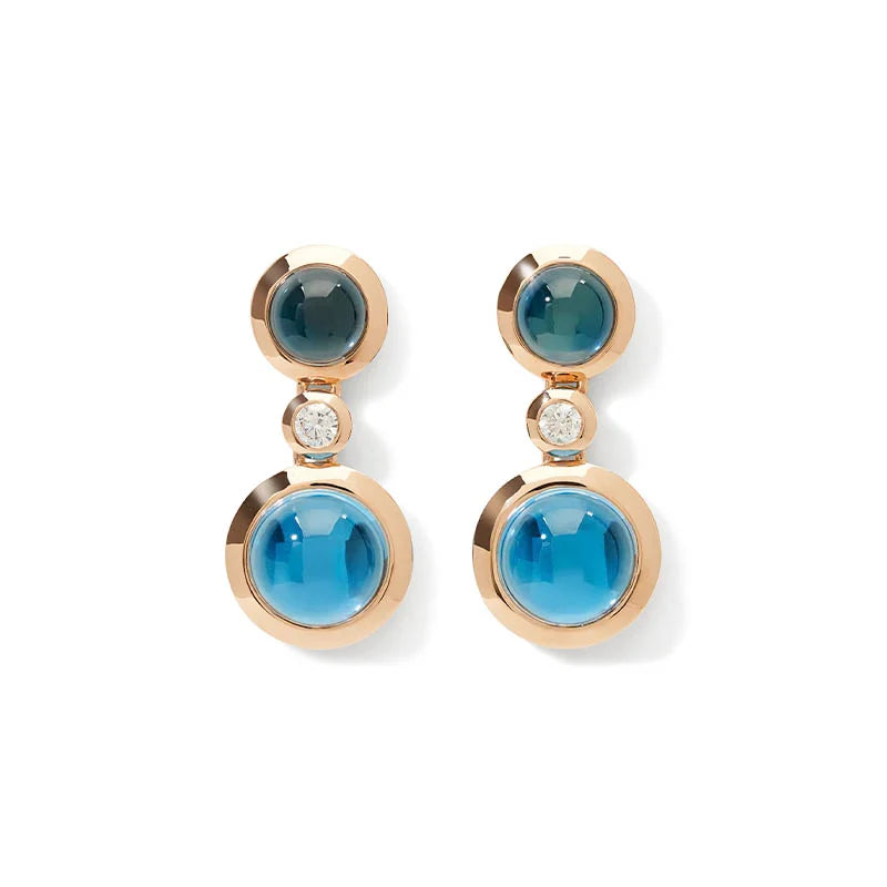 Tamara Comolli Bouton 2 Cabochon Swiss Blue Topaz, London Blue Topaz & Diamond Rose Gold Earrings