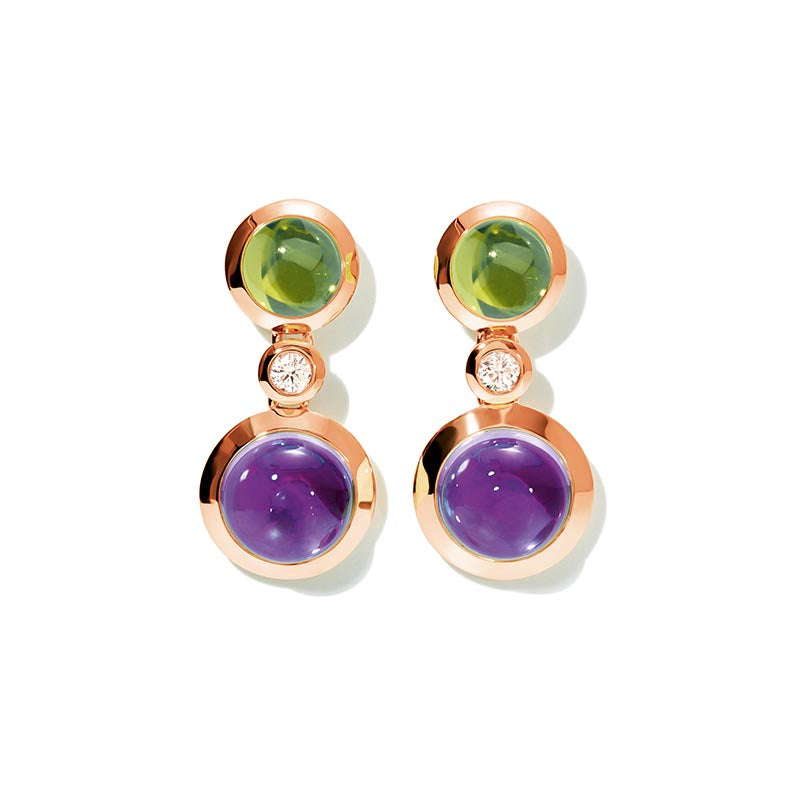 Tamara Comolli Bouton 2 Cabochon Amethyst, Peridot & Diamond Rose Gold Earrings