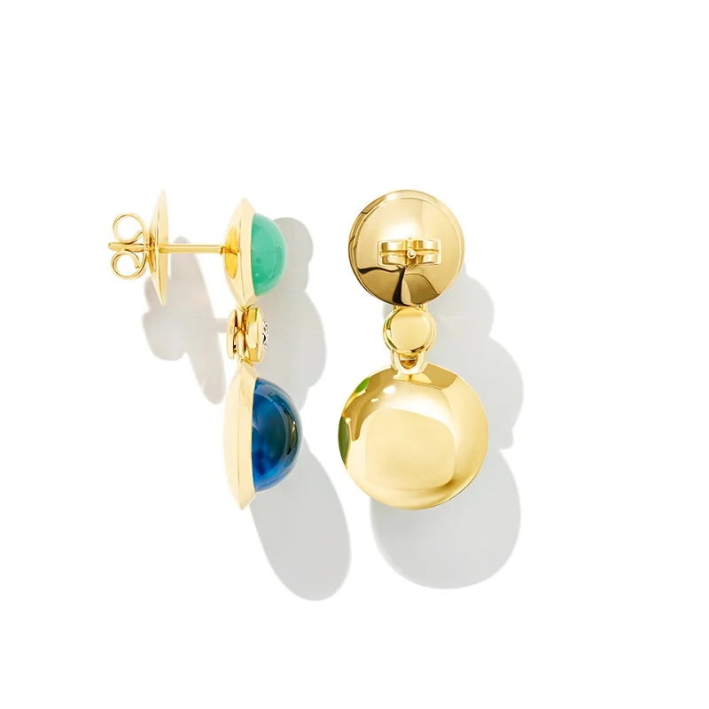 Tamara Comolli Bouton 2 Cabochon Swiss Blue Topaz, Chrysoprase & Diamond Yellow Gold Earrings