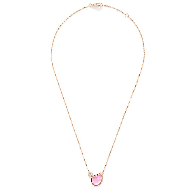 Tamara Comolli Signature 2-Drops Rose Tourmaline & Pavé Diamond Rose Gold Pendant