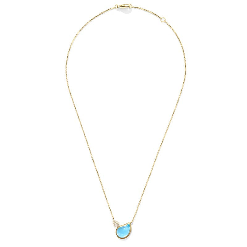 Tamara Comolli Signature 2-Drops Swiss Blue Topaz & Pavé Diamond Yellow Gold Pendant
