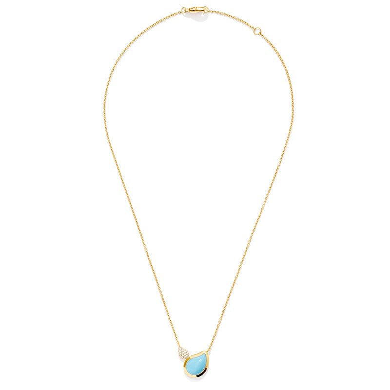 Tamara Comolli Signature 2-Drops Turquoise & Pavé Diamond Yellow Gold Pendant