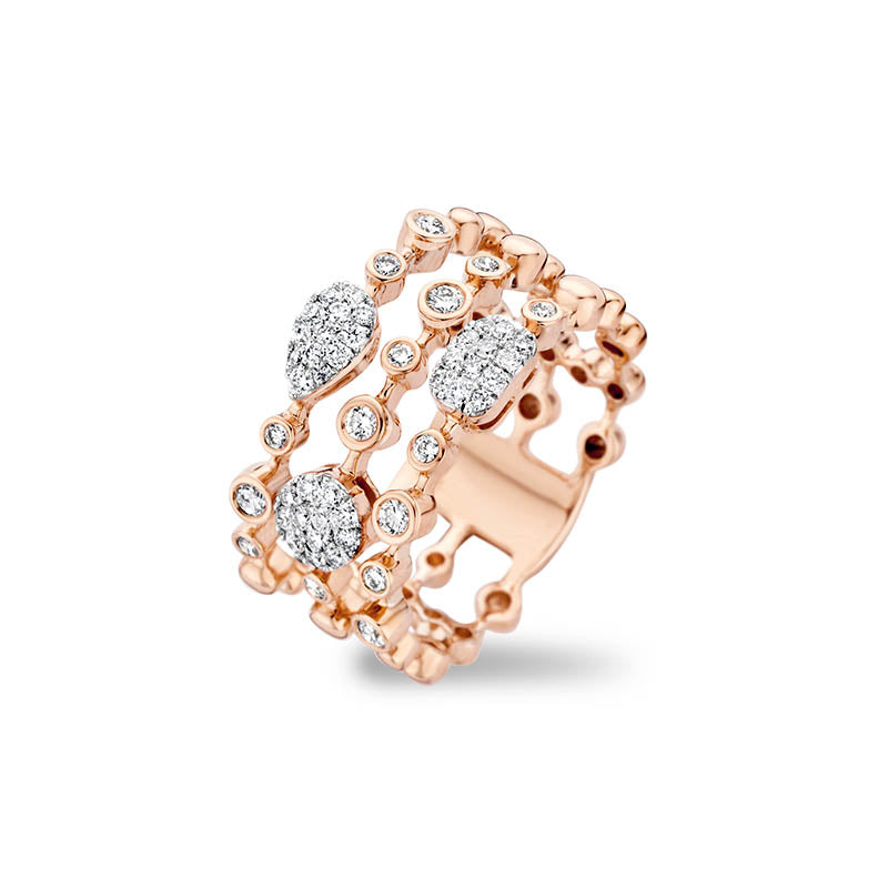 Tirisi Venice Exclusive Yellow Gold Three-Row Diamond Ring
