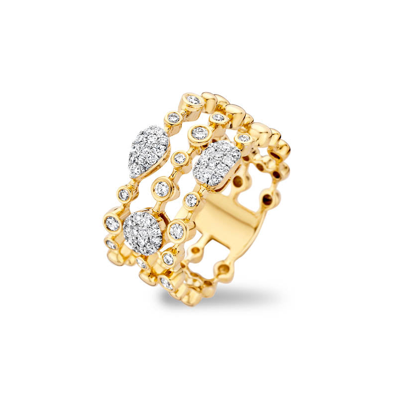 Tirisi Venice Exclusive Yellow Gold Three-Row Diamond Ring