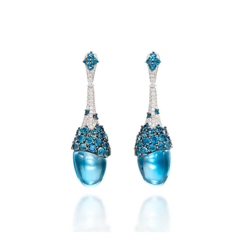 Tirisi White Gold London Blue Topaz & Diamond Drop Earrings