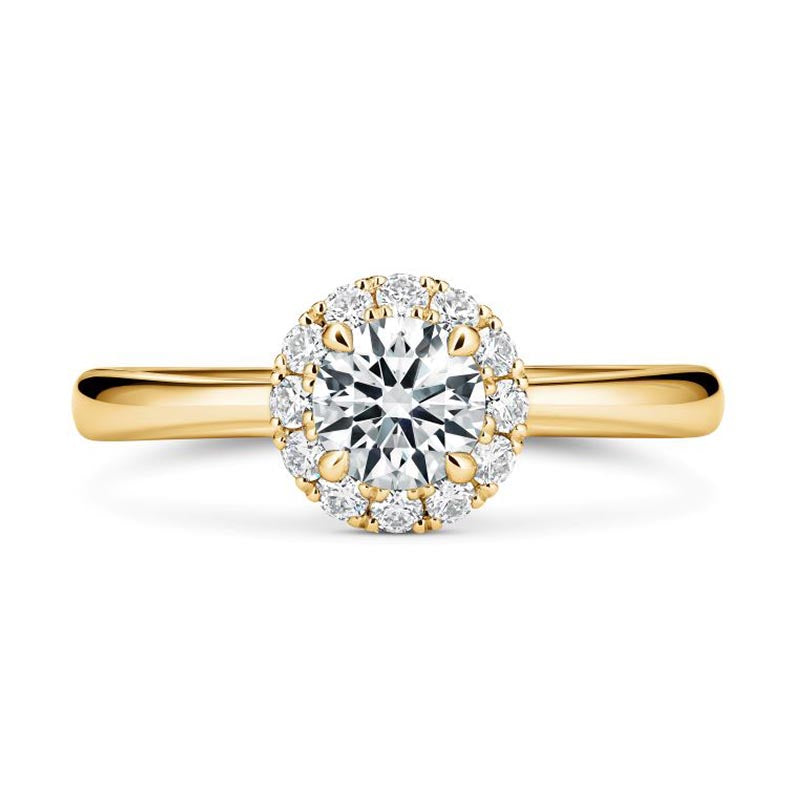 Hearts on Fire Vela 4-Prong Halo Yellow Gold 0.72ct Diamond Engagement Ring