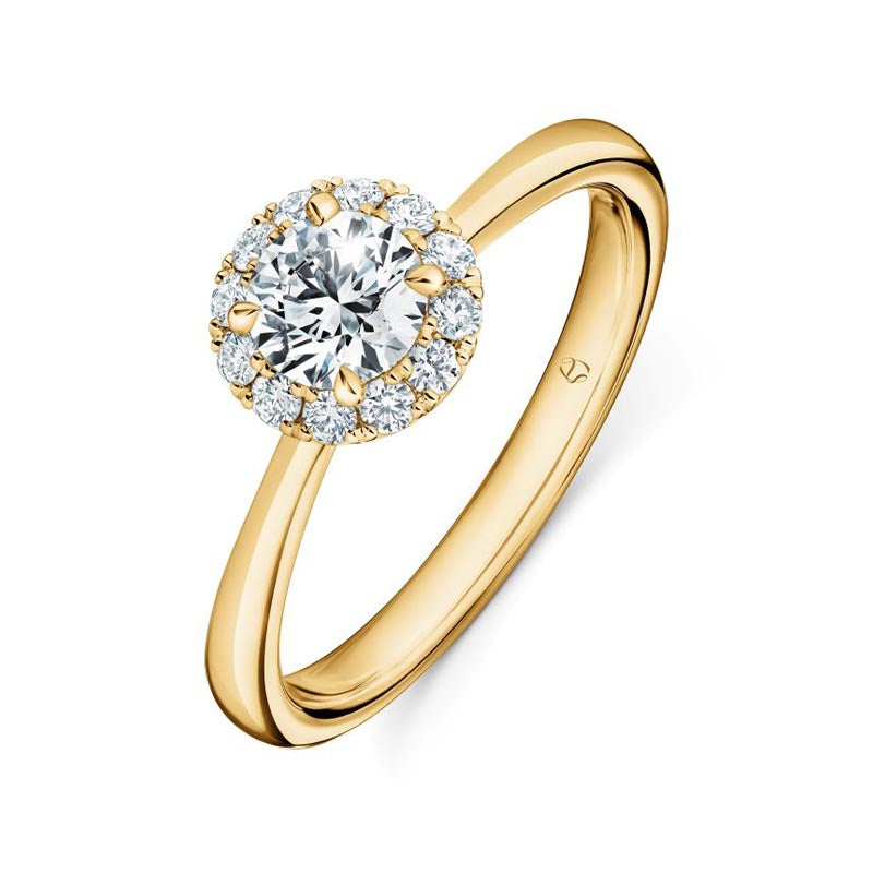 Hearts on Fire Vela 4-Prong Halo Yellow Gold 0.72ct Diamond Engagement Ring