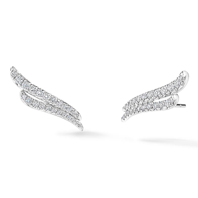 Hearts on Fire Vela White Gold French Cut Pavé Double Row Diamond Climber Earrings