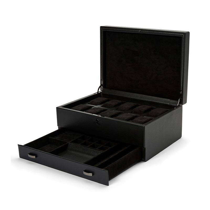 Wolf British Racing 10pc Watch Box with Storage - Black