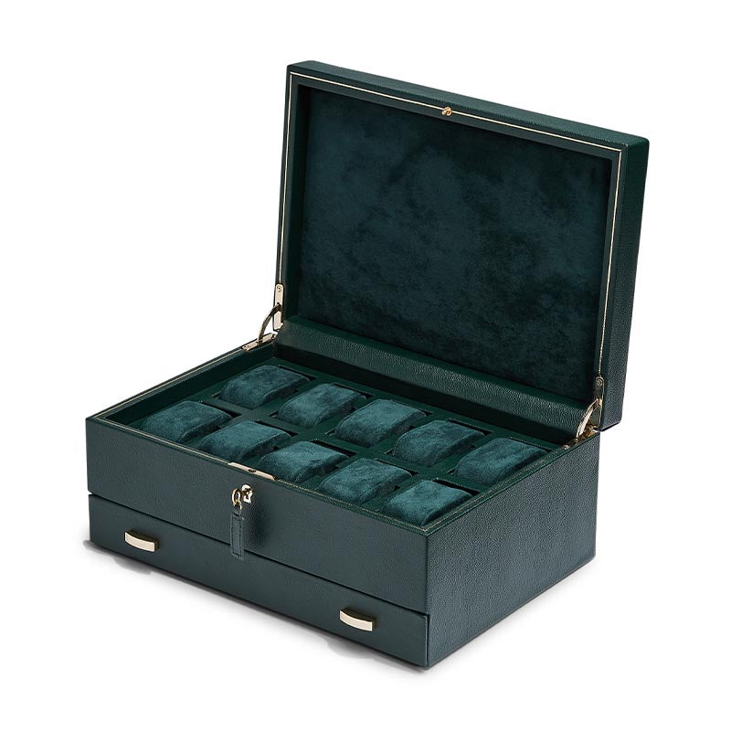 Wolf British Racing 10pc Watch Box with Storage - Green