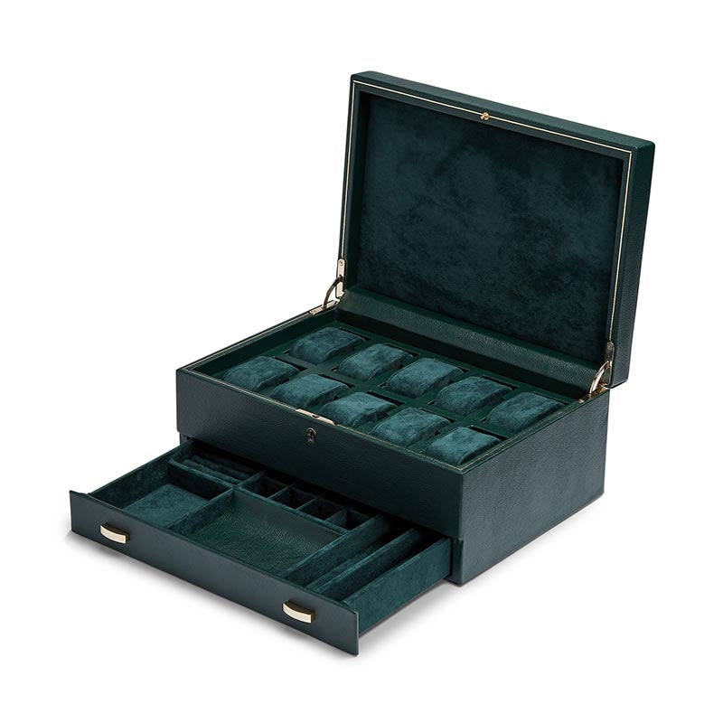 Wolf British Racing 10pc Watch Box with Storage - Green