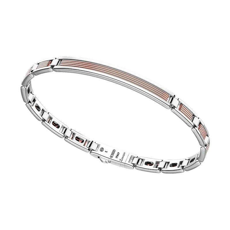 Zancan Eternity Sterling Silver & Rose Gold Ribbed Bracelet