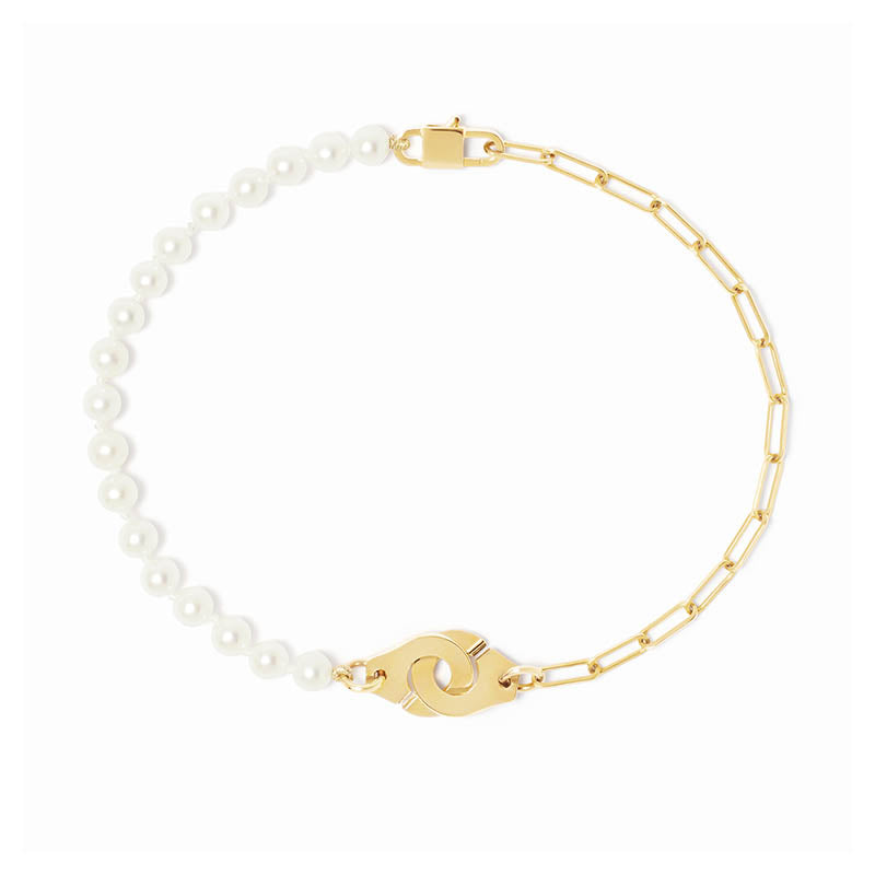 dihn van Menottes R8 Yellow Gold Pearl Chain Bracelet