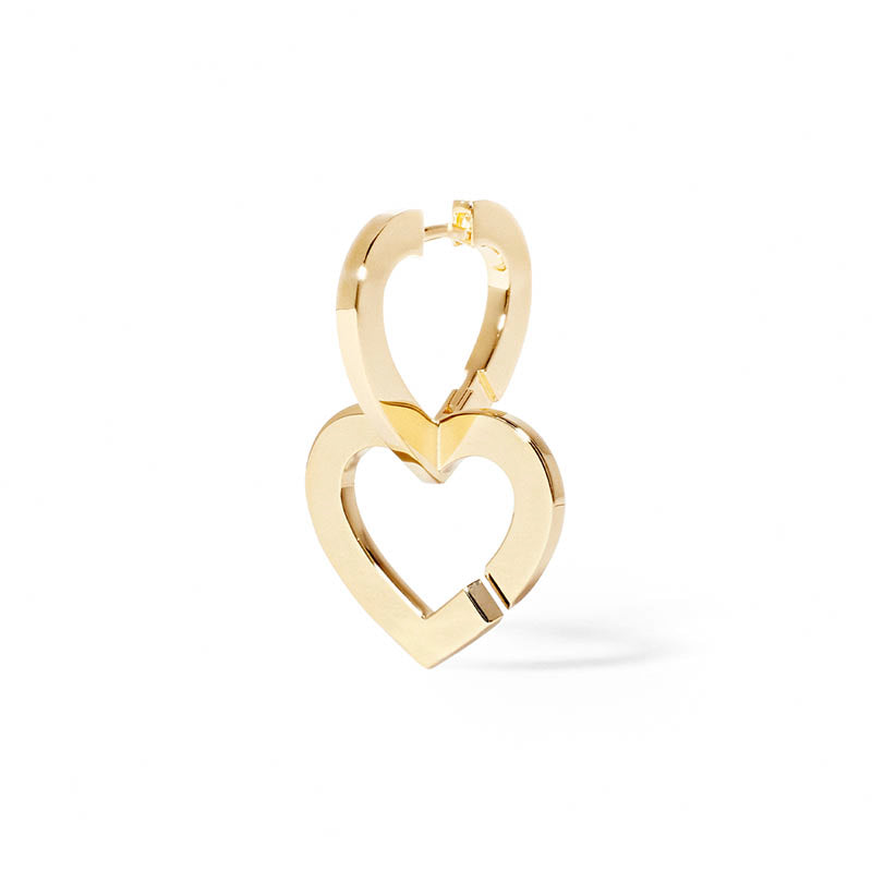 dinh van Double Coeurs Yellow Gold Large Mono Drop Hoop Earrings