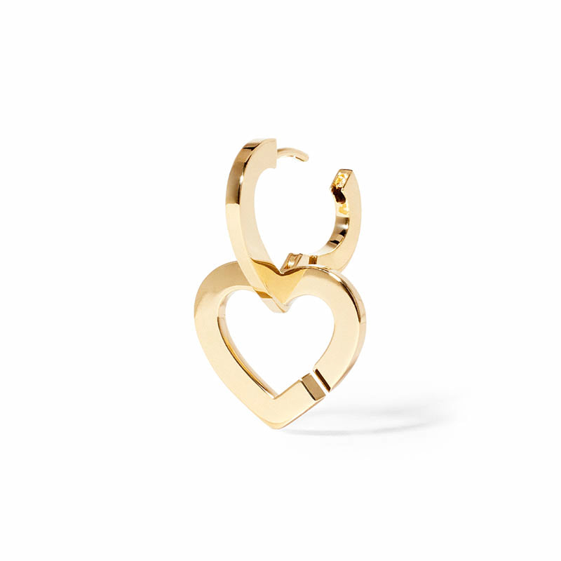 dinh van Double Coeurs Yellow Gold Large Mono Drop Hoop Earrings