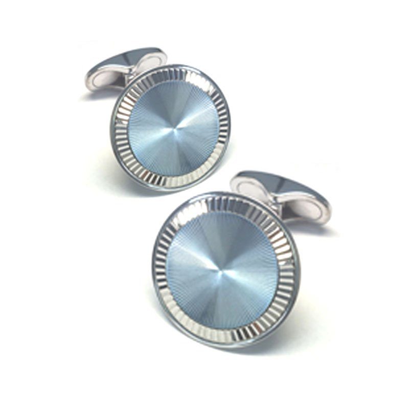 EMK00001-Knar Signature Collection White Gold and Blue Enamel Cufflinks