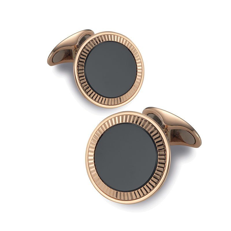 EMK00002-Knar Signature Collection Rose Gold and Onyx Cufflinks