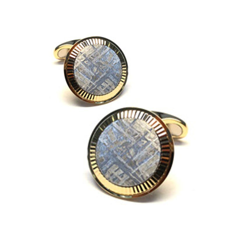 EMK00004-Knar Signature Collection Yellow Gold and Meteorite Cufflinks