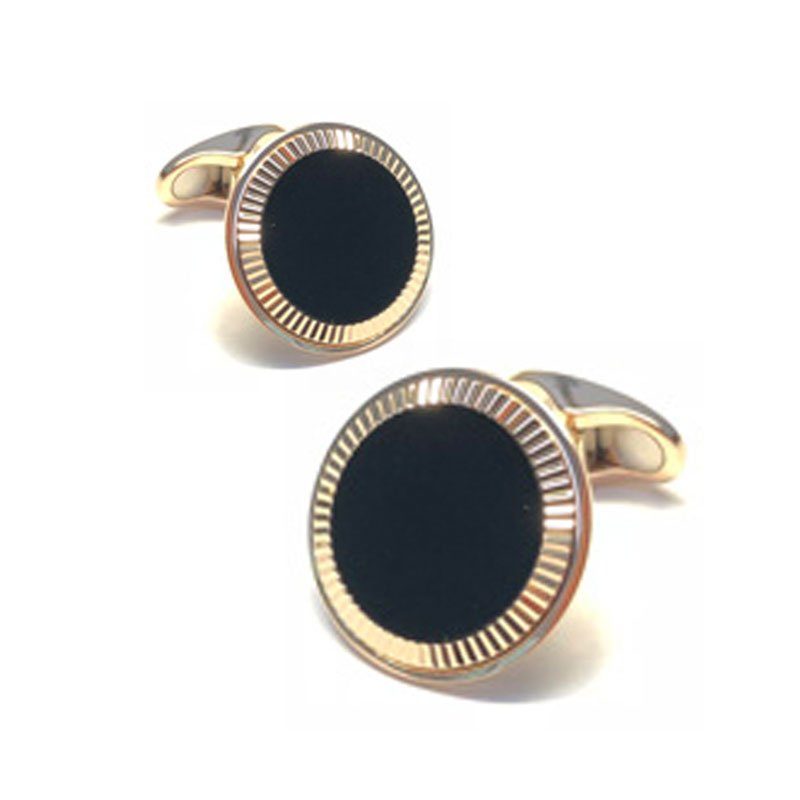 EMK0003-Knar Signature Collection Yellow Gold and Onyx Cufflinks