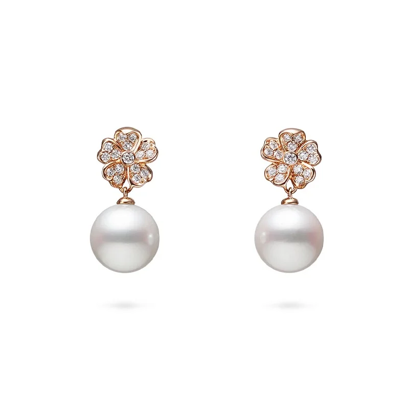 Classic Elegance Akoya Pearl  Diamond Earrings by Mikimoto  Diamond Cellar